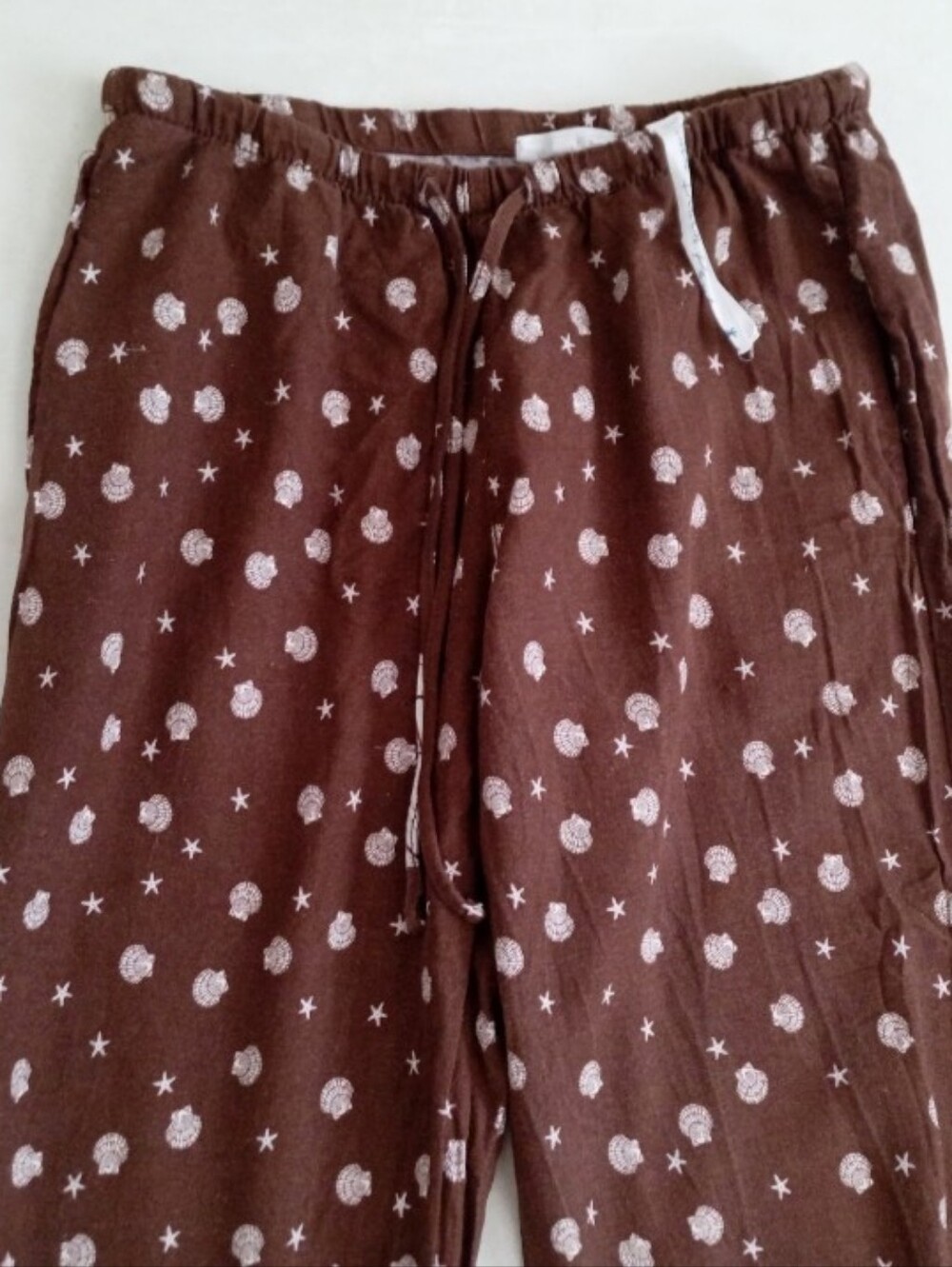 Cali1850 brown and white seashell print rayon and linen blend beach pants - Picture 7 of 13